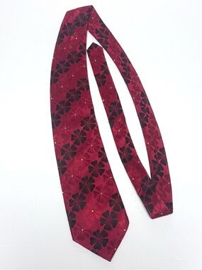 Steve Harvey Collection Silk Tie Red Black Floral Jacquard Y2K Statement Necktie